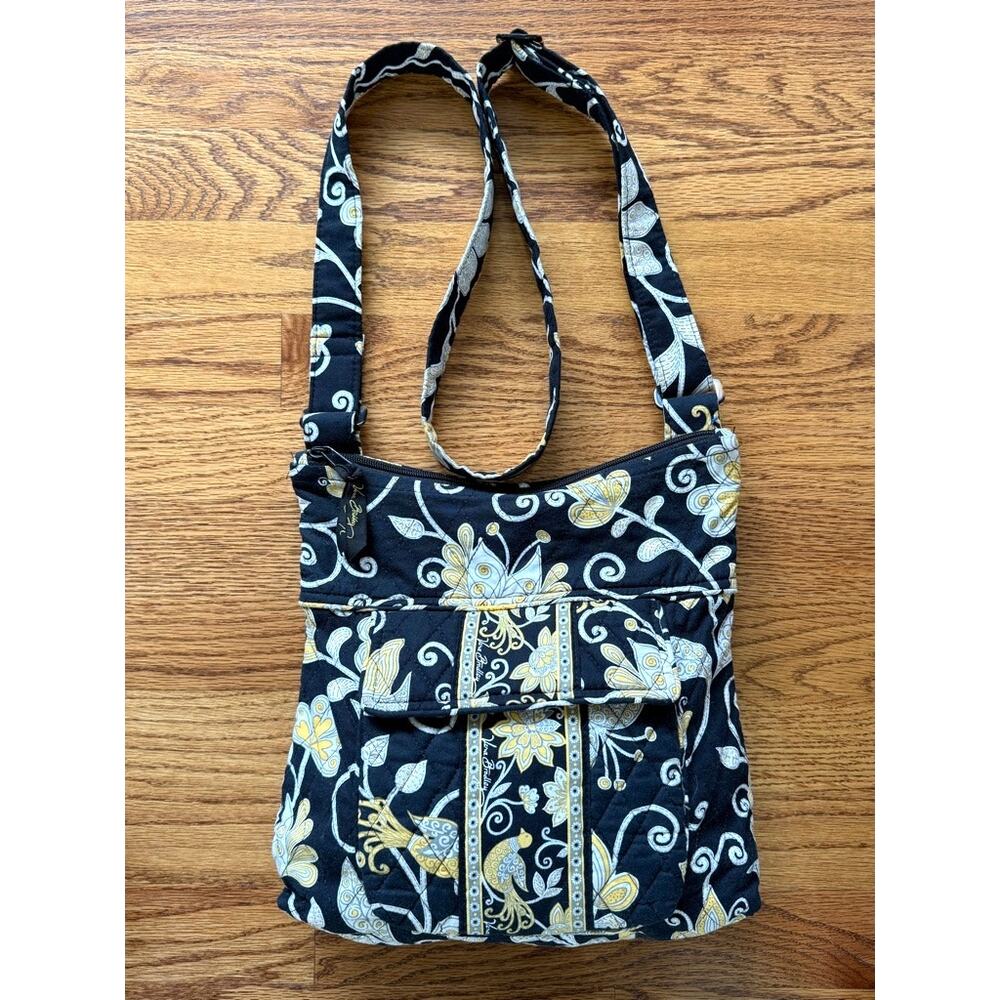 Vera Bradley English Meadow Black and Yellow Shoulder Crossbody Bag - Picture 2 of 5